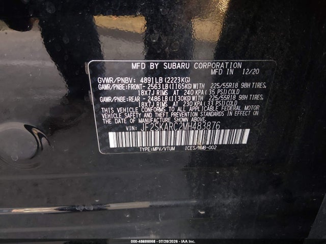 Subaru Forester Sport 2021 JF2SKARC2MH483876 Image 9