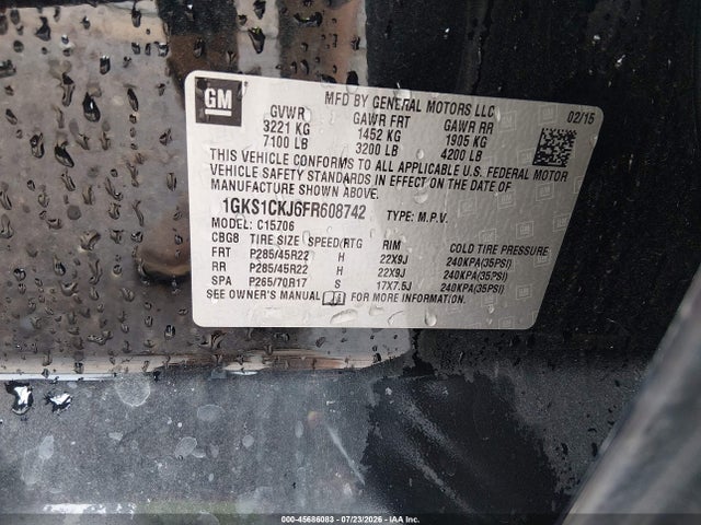 Aukcja sprzedaży 2015 Gmc Yukon Denali, vin: 1GKS1CKJ6FR608742, numer aukcji: 45686083