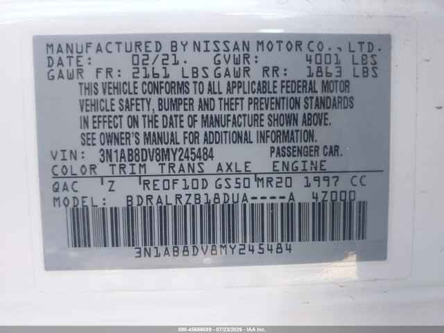 3N1AB8DV8MY245484 Nissan Sentra Sr Xtronic Cvt