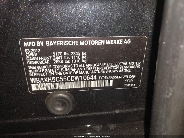 45686116 :رقم المزاد ، WBAXH5C55CDW10644 vin ، 2012 Bmw 528i Xdrive مزاد بيع