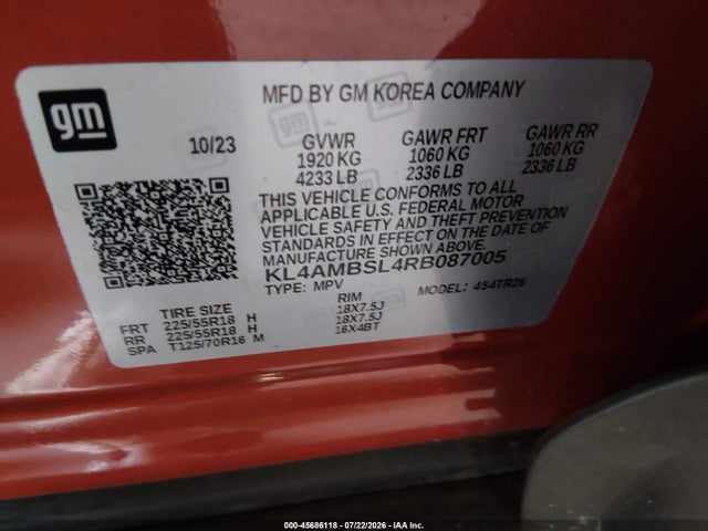 45686118 :رقم المزاد ، KL4AMBSL4RB087005 vin ، 2024 Buick Encore Gx Preferred Fwd مزاد بيع