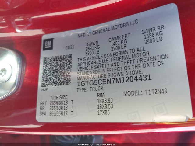 GMC Canyon 2wd Short Box Elevation 2021 1GTG5CEN7M1204431 Image 9