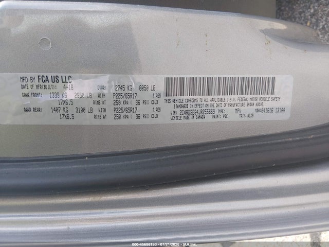 Продажа на аукционе авто 2018 Dodge Grand Caravan Gt, vin: 2C4RDGEG4JR255669, номер лота: 45686193