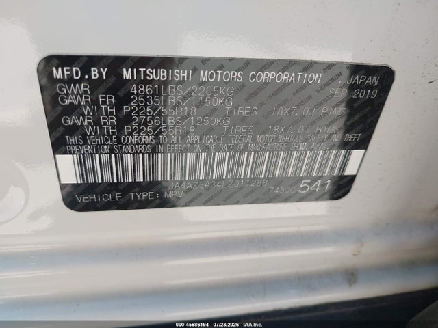 Продаж на аукціоні авто 2020 Mitsubishi Outlander Se 2.4 S-awc, vin: JA4AZ3A34LZ011288, номер лоту: 45686194