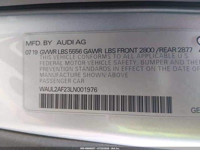 Продаж на аукціоні авто 2020 Audi A6 Premium Plus 55 Tfsi Quattro S Tronic, vin: WAUL2AF23LN001976, номер лоту: 45686207