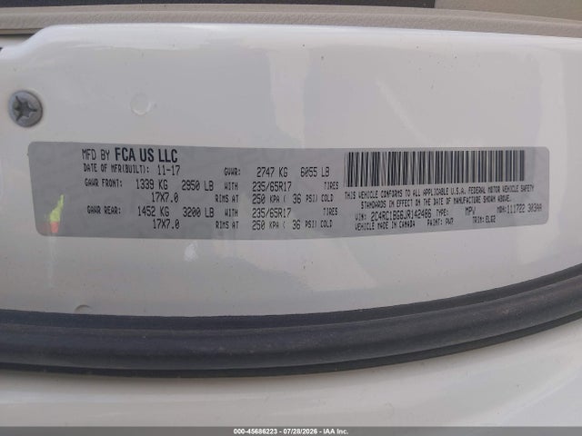 45686223 :رقم المزاد ، 2C4RC1BG6JR142486 vin ، 2018 Chrysler Pacifica Touring L مزاد بيع
