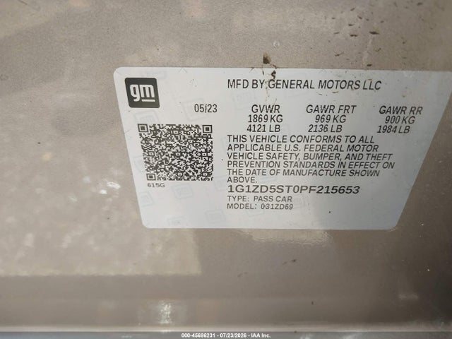 Продаж на аукціоні авто 2023 Chevrolet Malibu Fwd 1lt, vin: 1G1ZD5ST0PF215653, номер лоту: 45686231