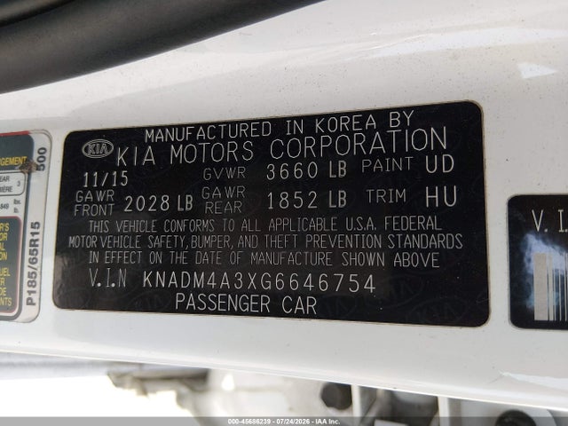 KIA RIO LX 2016 KNADM4A3XG6646754 Image 9