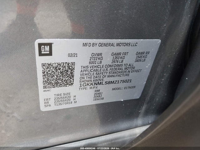 GMC Acadia Fwd Slt 2021 1GKKNMLS8MZ175021 Image 9