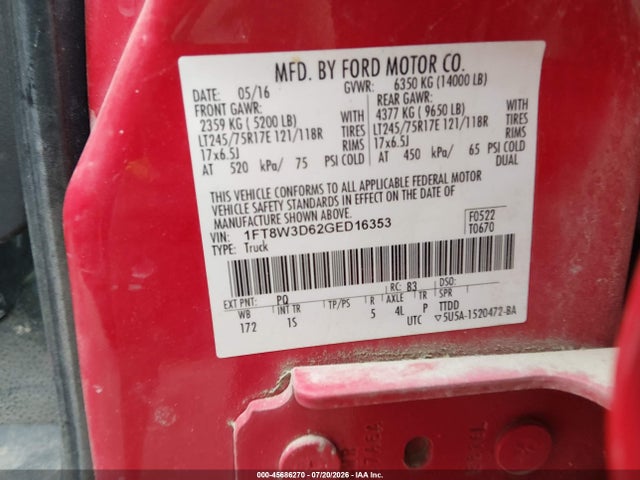Ford F-350 Xl 2016 1FT8W3D62GED16353 Image 9