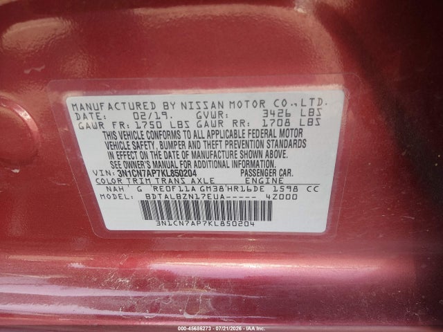 Nissan Versa 1.6 Sv 2019 3N1CN7AP7KL850204 Image 9