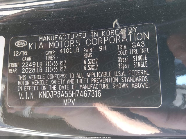 KIA SOUL + 2017 KNDJP3A55H7467316 Image 9