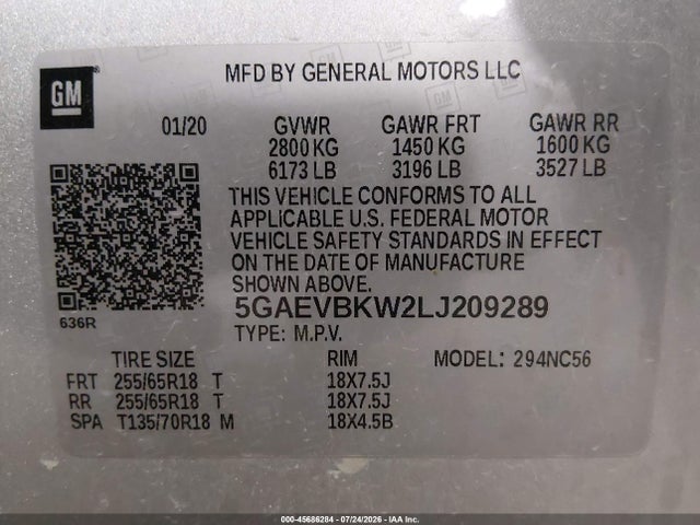 Продажа на аукционе авто 2020 Buick Enclave Awd Premium, vin: 5GAEVBKW2LJ209289, номер лота: 45686284