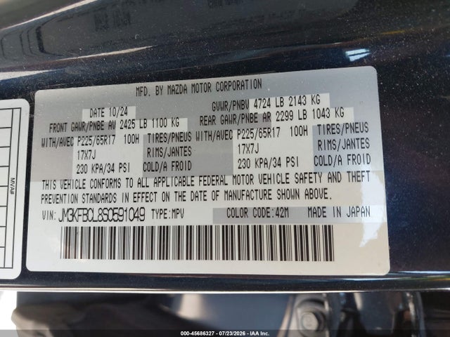 Aukcja sprzedaży 2025 Mazda Cx-5 2.5 S Preferred, vin: JM3KFBCL8S0591049, numer aukcji: 45686327
