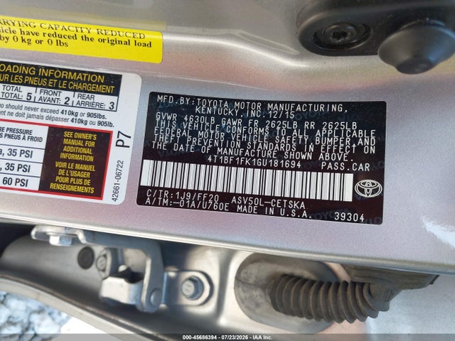 Toyota CAMRY SE 2016 4T1BF1FK1GU181694 Image 9