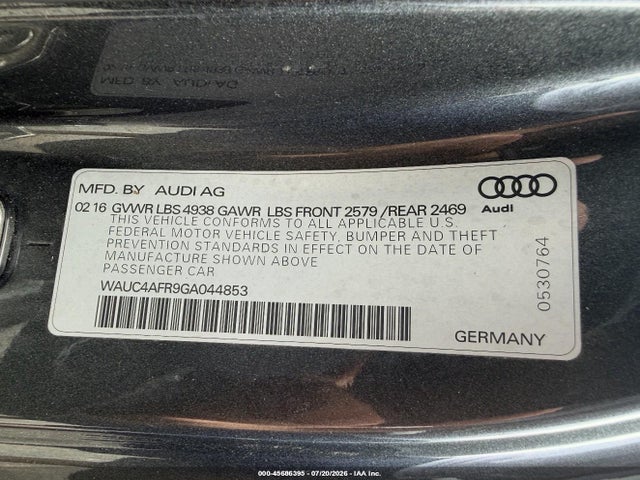 Aukcja sprzedaży 2016 Audi S5 Premium Plus, vin: WAUC4AFR9GA044853, numer aukcji: 45686395
