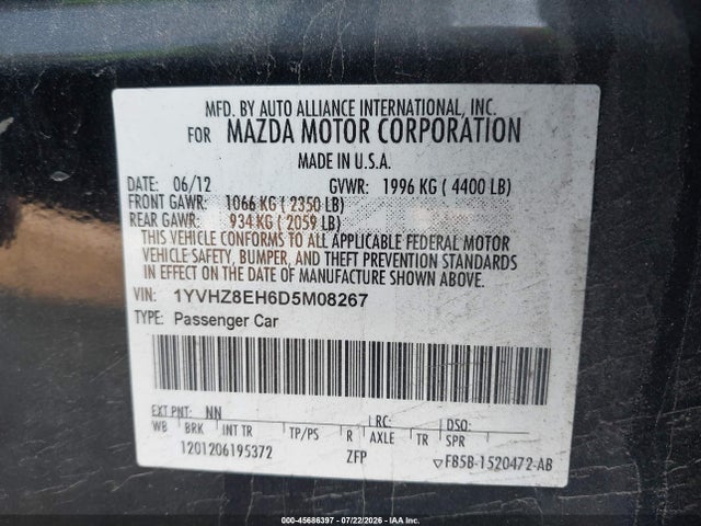 Продажа на аукционе авто 2013 Mazda Mazda6 I Touring Plus, vin: 1YVHZ8EH6D5M08267, номер лота: 45686397