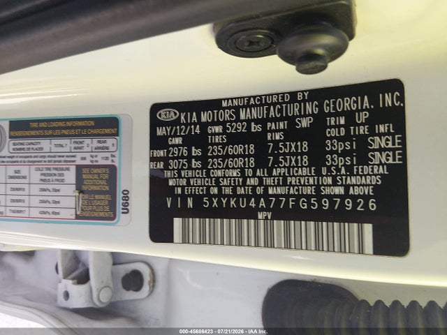 KIA Sorento Ex V6 2015 5XYKU4A77FG597926 Image 9