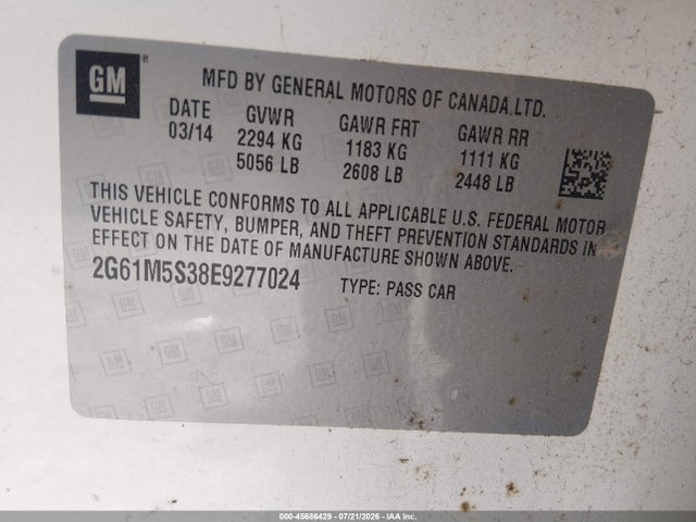 45686429 :رقم المزاد ، 2G61M5S38E9277024 vin ، 2014 Cadillac Xts Luxury مزاد بيع