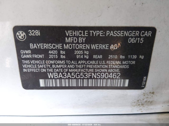 BMW 328I 2015 WBA3A5G53FNS90462 Image 9