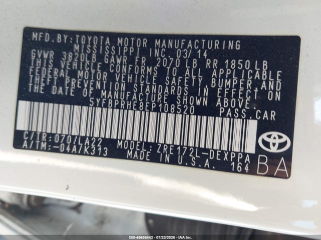 Toyota Corolla Le Eco Premium 2014 5YFBPRHE8EP108520 Image 9