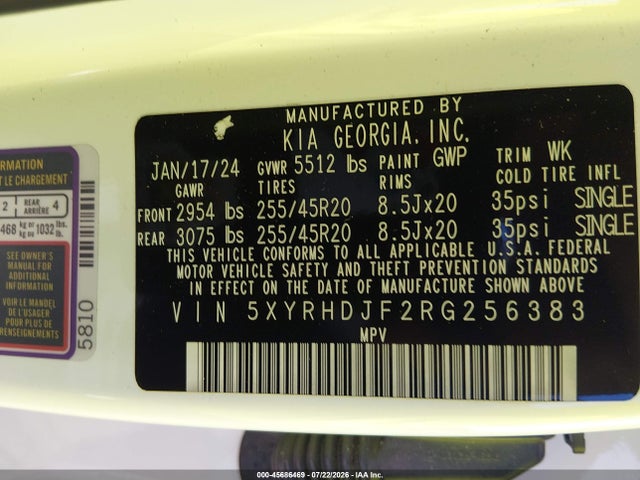 Продажа на аукционе авто 2024 Kia Sorento X-line Ex, vin: 5XYRHDJF2RG256383, номер лота: 45686469