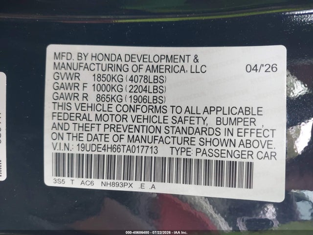 Продажа на аукционе авто 2026 Acura Integra Fwd A-spec With Technology, vin: 19UDE4H66TA017713, номер лота: 45686480