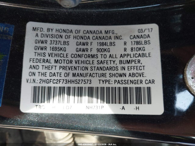 Honda CIVIC EX 2017 2HGFC2F73HH527573 Image 9