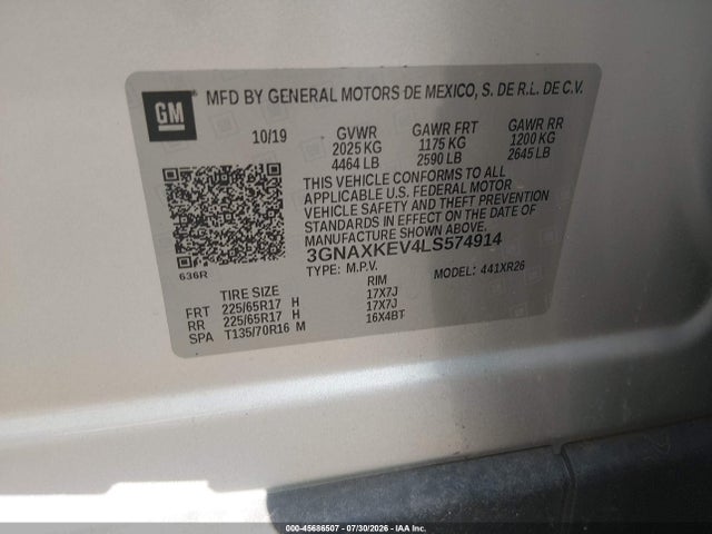 3GNAXKEV4LS574914 Chevrolet Equinox Fwd Lt 1.5l Turbo
