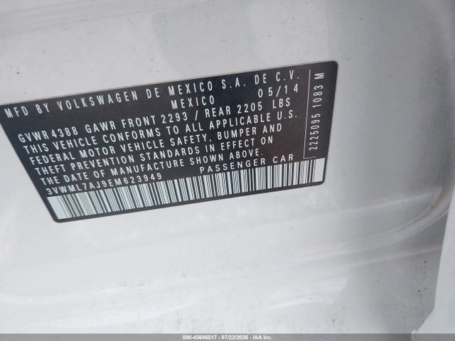 Aukcja sprzedaży 2014 Volkswagen Jetta Sportwagen 2.0l Tdi, vin: 3VWML7AJ9EM623949, numer aukcji: 45686517