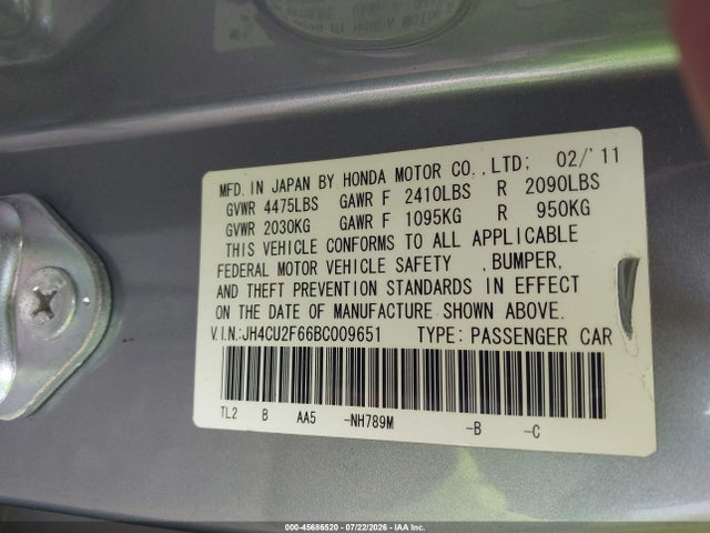 Продаж на аукціоні авто 2011 Acura Tsx 2.4, vin: JH4CU2F66BC009651, номер лоту: 45686520