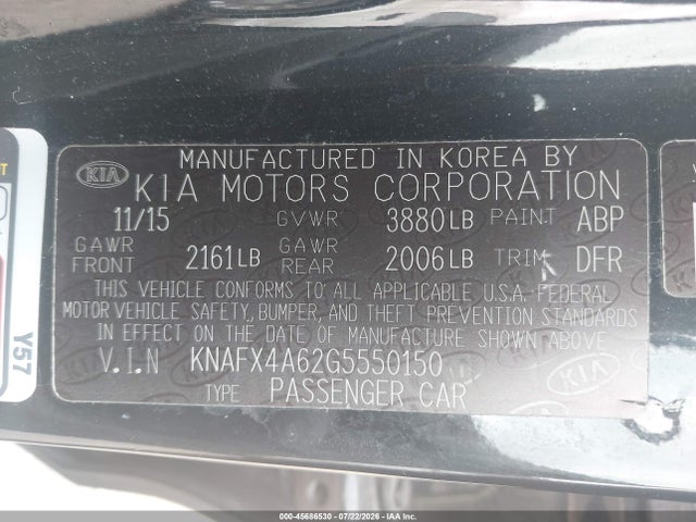 Продаж на аукціоні авто 2016 Kia Forte Lx, vin: KNAFX4A62G5550150, номер лоту: 45686530