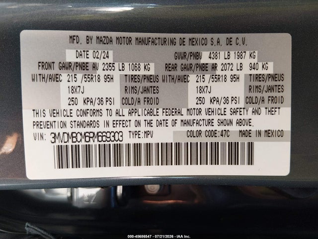 Продажа на аукционе авто 2024 Mazda Cx-30 2.5 S Carbon Edition, vin: 3MVDMBCM6RM669303, номер лота: 45686547