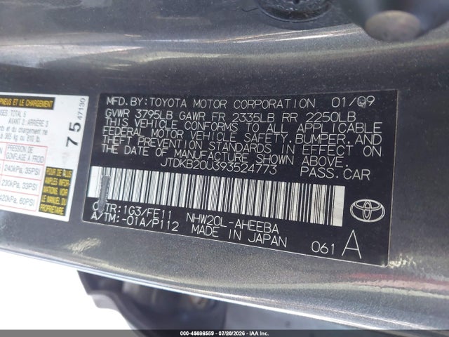 45686559 :رقم المزاد ، JTDKB20U393524773 vin ، 2009 Toyota Prius مزاد بيع