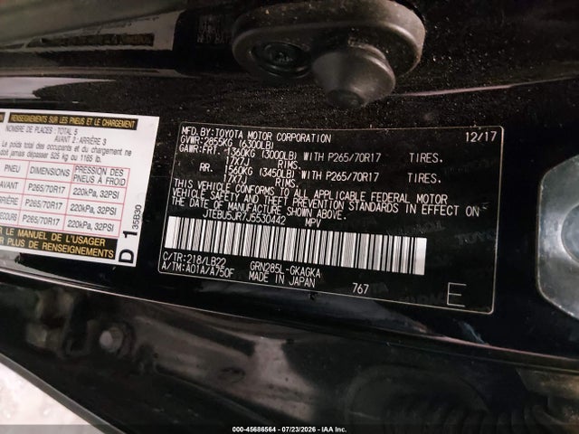 JTEBU5JR7J5530442 Toyota 4runner Sr5 Premium