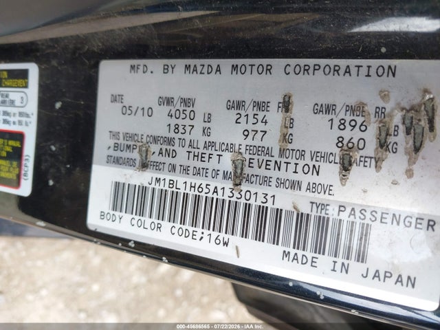 45686565 :رقم المزاد ، JM1BL1H65A1330131 vin ، 2010 Mazda Mazda3 S Sport مزاد بيع