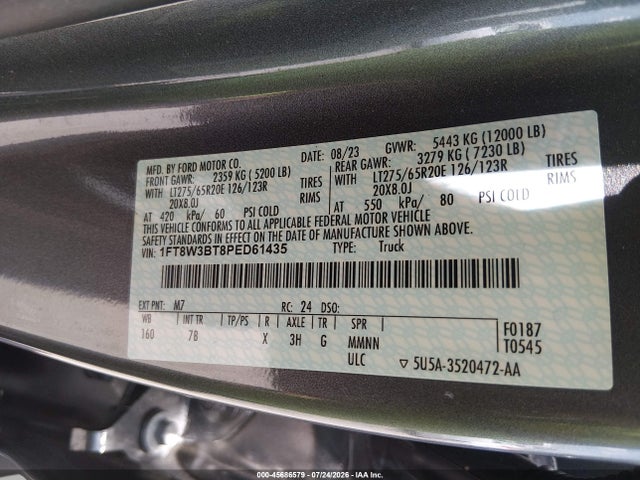 Продажа на аукционе авто 2023 Ford F-350 Platinum, vin: 1FT8W3BT8PED61435, номер лота: 45686579