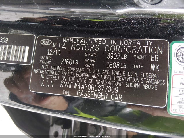 45686591 :رقم المزاد ، KNAFW4A30B5377309 vin ، 2011 Kia Forte Sx مزاد بيع