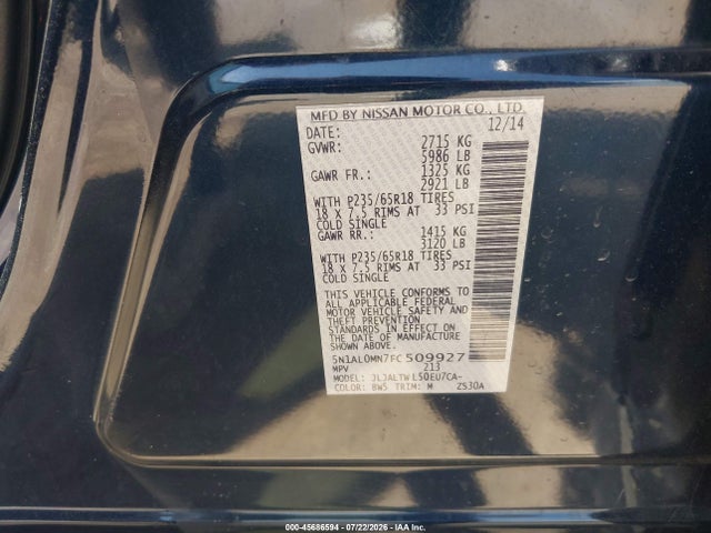 Продажа на аукционе авто 2015 Infiniti Qx60, vin: 5N1AL0MN7FC509927, номер лота: 45686594