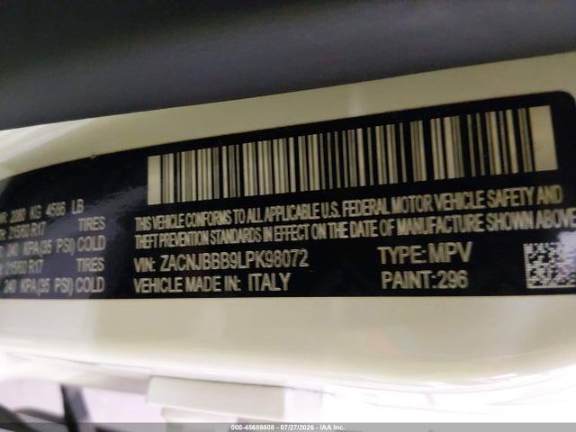 2020 Jeep Renegade Altitude 4x4 მანქანა იყიდება აუქციონზე, vin: ZACNJBBB9LPK98072, აუქციონის ნომერი: 45686608