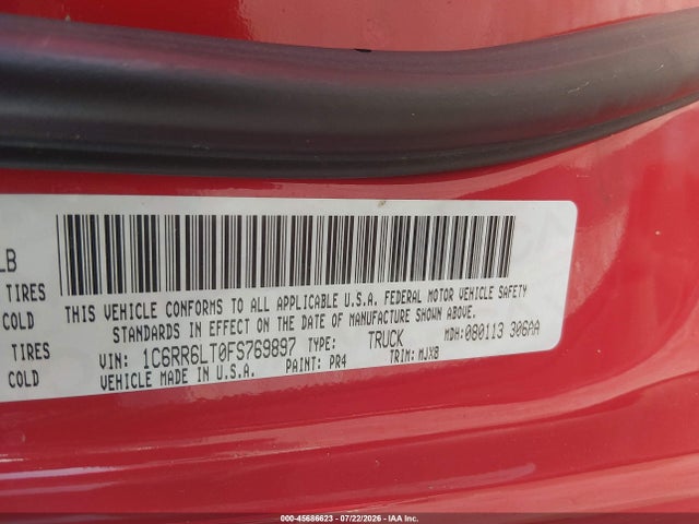 Aukcja sprzedaży 2015 Ram 1500 Lone Star, vin: 1C6RR6LT0FS769897, numer aukcji: 45686623