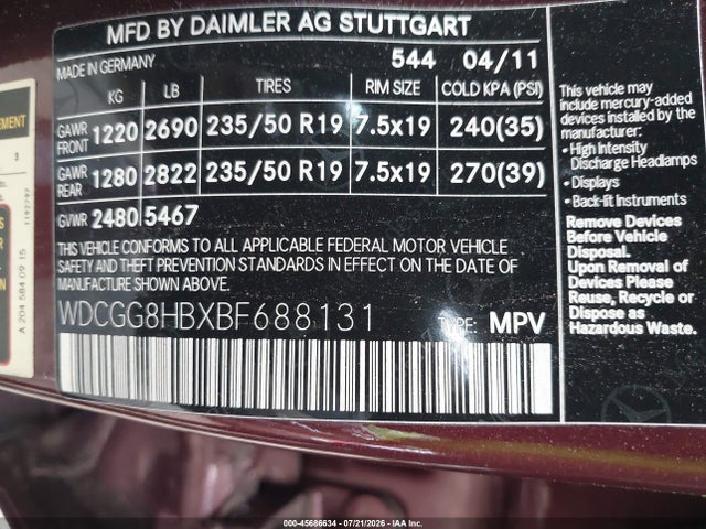 Продаж на аукціоні авто 2011 Mercedes-benz Glk 350 4matic, vin: WDCGG8HBXBF688131, номер лоту: 45686634