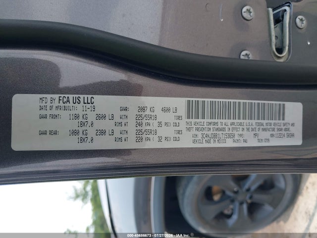 Aukcja sprzedaży 2020 Jeep Compass Altitude 4x4, vin: 3C4NJDBB1LT153650, numer aukcji: 45686673