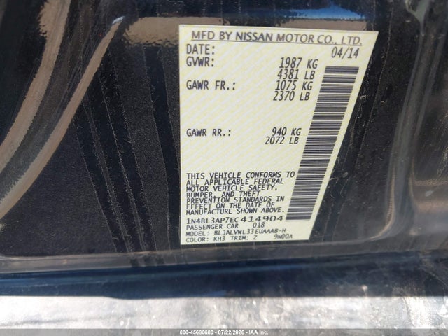 Nissan Altima 3.5 Sl 2014 1N4BL3AP7EC414904 Image 9