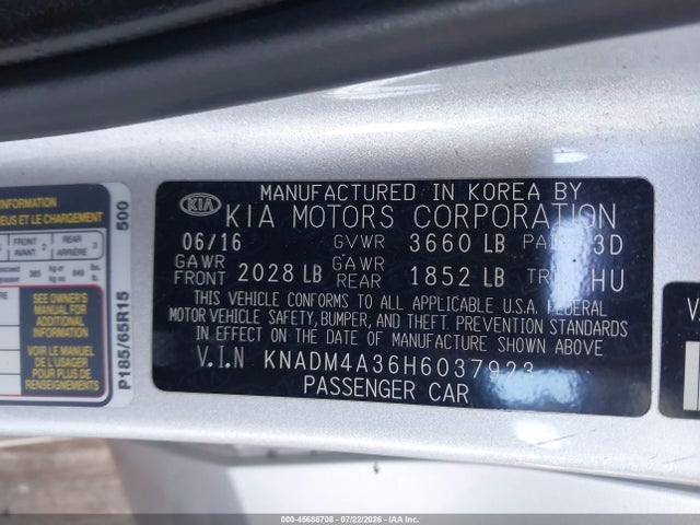 KIA RIO LX 2017 KNADM4A36H6037923 Image 9