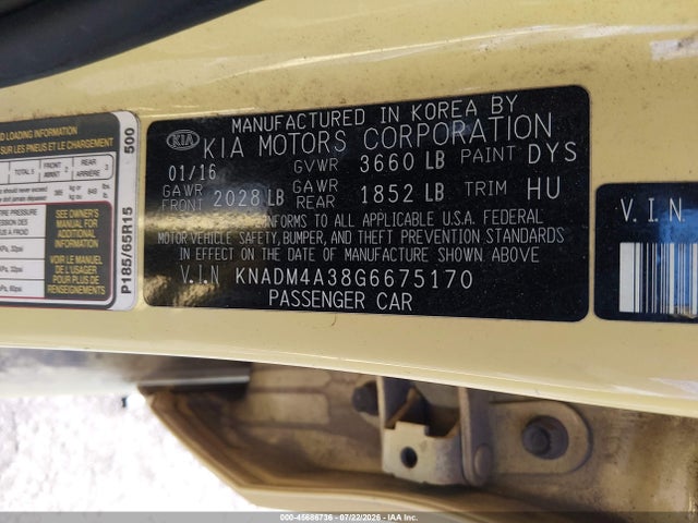 KIA RIO LX 2016 KNADM4A38G6675170 Image 9