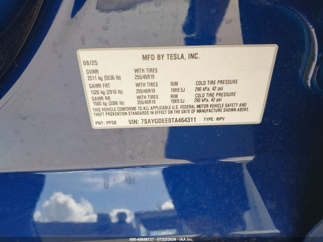Aukcja sprzedaży 2026 Tesla Model Y All-wheel Drive/long Range Launch Series/premium All-wheel Drive, vin: 7SAYGDEE0TA464311, numer aukcji: 45686737