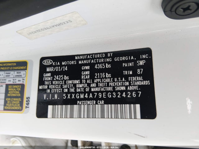 45686738 :رقم المزاد ، 5XXGM4A79EG324267 vin ، 2014 Kia Optima Lx مزاد بيع