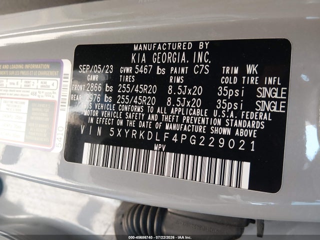 2023 Kia Sorento X-line Sx Prestige მანქანა იყიდება აუქციონზე, vin: 5XYRKDLF4PG229021, აუქციონის ნომერი: 45686740