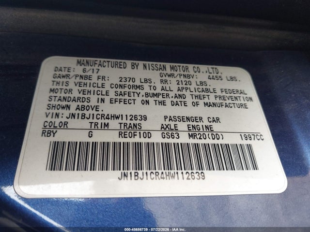 2017 Nissan Rogue Sport Sv მანქანა იყიდება აუქციონზე, vin: JN1BJ1CR4HW112639, აუქციონის ნომერი: 45686739